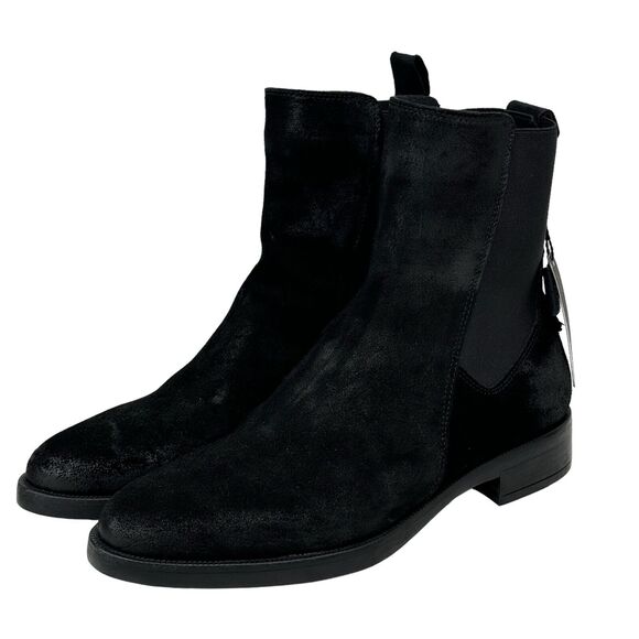Emanuele Crasto Chelsea Boot Black Woman’s Distressed Suede SZ 9.5 Italy NEW - Picture 1 of 9